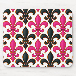 Roze Zwarte Barok Fleur-de-lis Patroon Ontwerp  Muismat