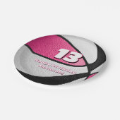 Roze zwarte basketbal meisjes sportfeest papieren bordje (Gekanteld)