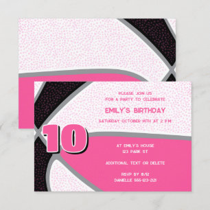 Roze zwarte basketbal meisjes sportverjaardag kaart