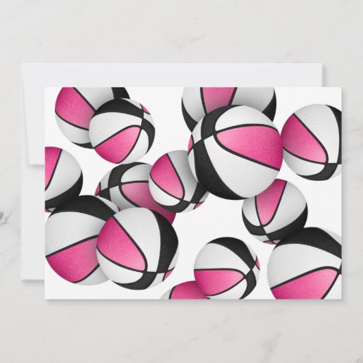 roze zwarte basketbal meisjes verjaardagsfeestje kaart (Achterkant)