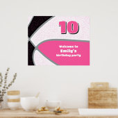 Roze Zwarte Basketbal Party Meisjes Verjaardag Wel Poster (Keuken)