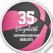 Roze zwarte basketbalgroep kleuren meiden sticker (Voorkant)