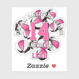 Roze Zwarte Basketballen Cluster Meisjes Team Naam Sticker