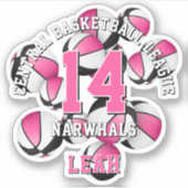 Roze Zwarte Basketballen Cluster Meisjes Team Naam Sticker (Voorkant)