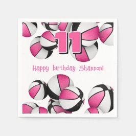 Roze Zwarte Basketballen Kinderverjaardagsfeestje Servet