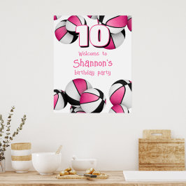 Roze zwarte basketballen meisjes verjaardagsfeestj poster