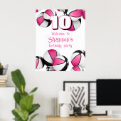 Roze zwarte basketballen meisjes verjaardagsfeestj poster (Thuiskantoor)