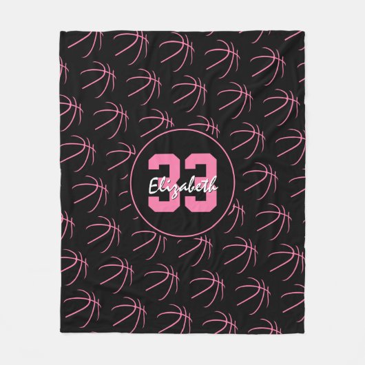 Roze zwarte basketballen patroon minimaal fleece deken (Voorkant)