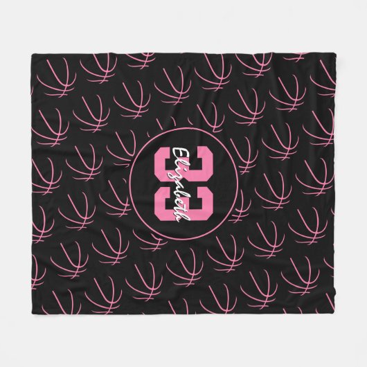 Roze zwarte basketballen patroon minimaal fleece deken (Voorkant (Horizontaal))