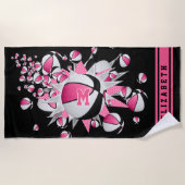 Roze zwarte basketballen sterren haar naam monogra strandlaken (Voorkant)