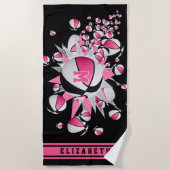 Roze zwarte basketballen sterren haar naam monogra strandlaken (Voorkant)