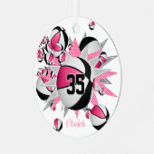 roze zwarte basketballen sterren meisjes keepsake metalen ornament (Voorkant links)