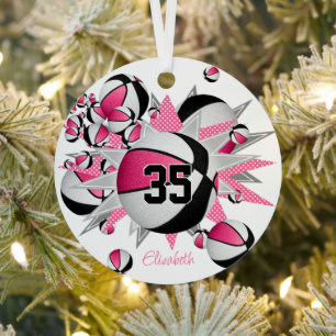 roze zwarte basketballen sterren meisjes keepsake metalen ornament