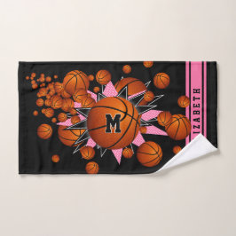 roze zwarte basketballen sterren meisjes monogram handdoek