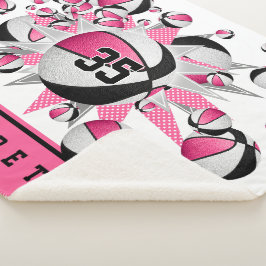 roze zwarte basketballen sterren meisjes sportkame sherpa deken