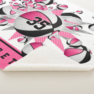 roze zwarte basketballen sterren meisjes sportkame sherpa deken
