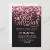 Roze & Zwarte Bat Mitzvah Uitnodiging (Voorkant)