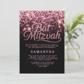 Roze & Zwarte Bat Mitzvah Uitnodiging (Staand voorkant)