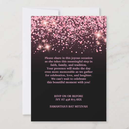 Roze & Zwarte Bat Mitzvah Uitnodiging (Achterkant)