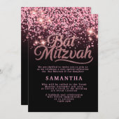 Roze & Zwarte Bat Mitzvah Uitnodiging (Voorkant / Achterkant)