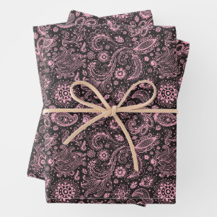 Roze zwarte batik boho stijl bloemrijke paisley pa inpakpapier vel