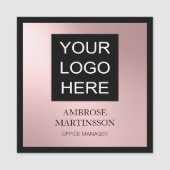 Roze zwarte Bedrijfs Werknemer Naam Titel Logo Naamplaatje (Voorkant)