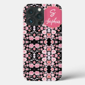 Roze zwarte bloem esthetisch aangepast monogram Case-Mate iPhone case (Achterkant)