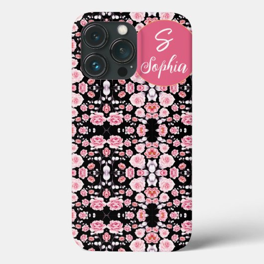 Roze zwarte bloem esthetisch aangepast monogram Case-Mate iPhone case (Achterkant)