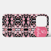 Roze zwarte bloem esthetisch aangepast monogram Case-Mate iPhone case (Achterkant (horizontaal))