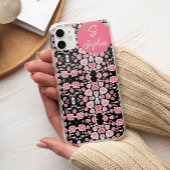 Roze zwarte bloem esthetisch aangepast monogram Case-Mate iPhone case