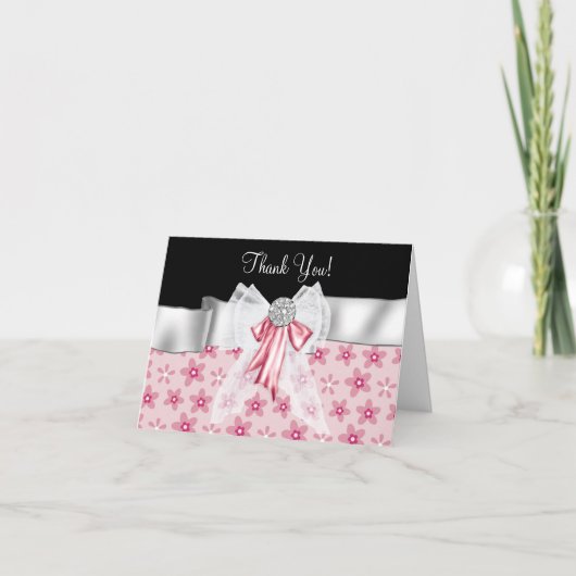 Roze Zwarte Bloemen Boog Bedankkaartjes Bedankkaart (Voorkant)