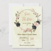 Roze & zwarte bloemen botanische bruiloft save the date (Voorkant)