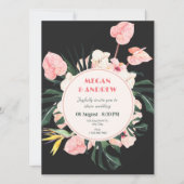 Roze zwarte bloemen bruiloft Uitnodiging (Voorkant)