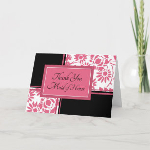 Roze & Zwarte Bloemen Dankjewel Getuige Kaart