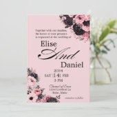  Roze & Zwarte Bloemen Huwelijksuitnodiging Feestdagenkaart (Staand voorkant)