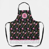  Roze Zwarte Bloemen Monogram All-Over Print Schort (Voorkant)