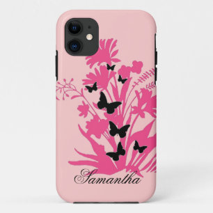 Roze zwarte bloemen vlinder aanpasbaar hoesje