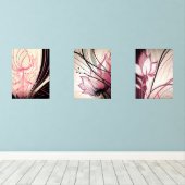 Roze & Zwarte Bloemen Wall Art – Set van 3 Prints (Houten vloer)