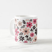 Roze & Zwarte Bloemmotief Mok (Voorkant links)