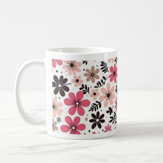 Roze & Zwarte Bloemmotief Mok (Links)