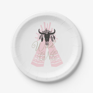 Roze & Zwarte Boho Chic Wilde Eerste Verjaardagsfe Papieren Bordje