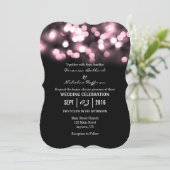 Roze Zwarte Bokeh Glitter Lights Huwelijksuitnodig Kaart (Staand voorkant)