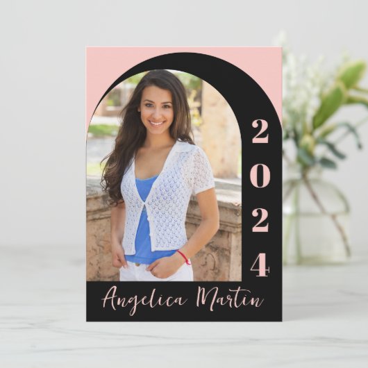 Roze Zwarte Boog Fotoklasse van 2024 Afstuderen (Staand voorkant)