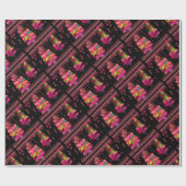 Roze zwarte-boomkleurige kerst cadeaupapier (Vlak)