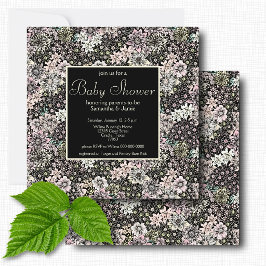 Roze Zwarte Botanische Bloemachtige Baby Shower Kaart