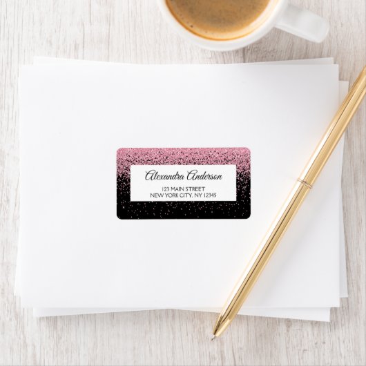 Roze Zwarte bruiloft Glitter en Sparkle Etiket (Insitu)