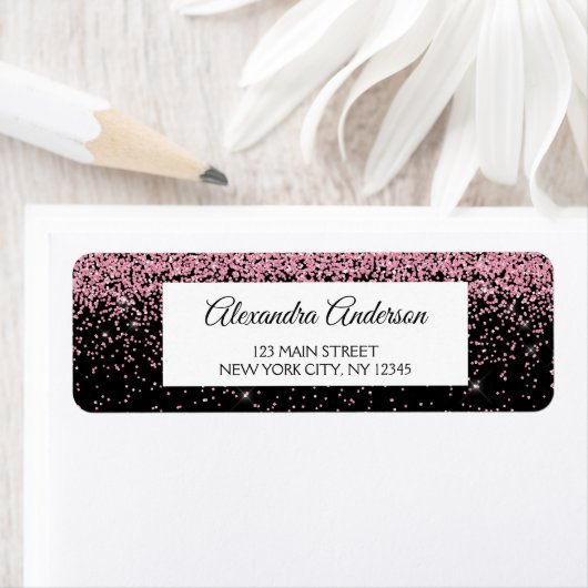 Roze Zwarte bruiloft Glitter en Sparkle Etiket (Insitu)