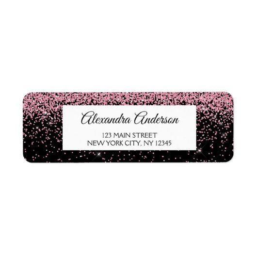 Roze Zwarte bruiloft Glitter en Sparkle Etiket (Voorkant)