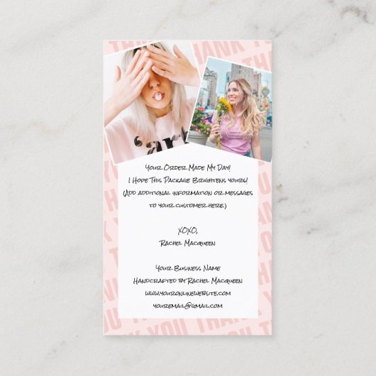 Roze Zwarte Brushstroke Kiss Fotobestelling Dank u Visitekaartje (Achterkant)