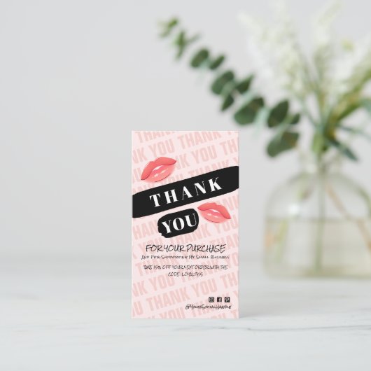Roze Zwarte Brushstroke Kiss Fotobestelling Dank u Visitekaartje (Staand voorkant)